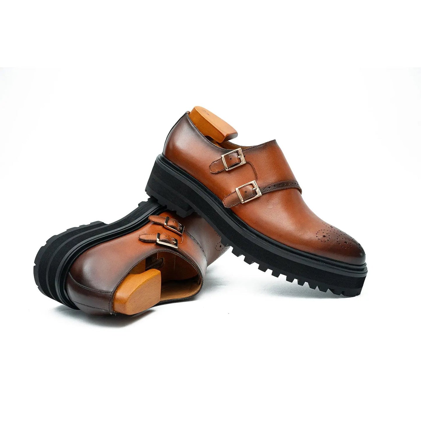 Brown Dual-Buckle Chunky Sole Brogues