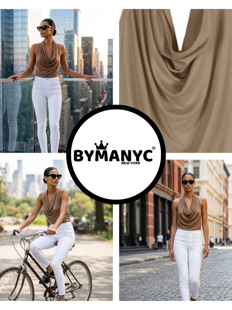 Brown MIDTOWN Halter Draped Top Prêt-à-Porter BYMANYC ® New York