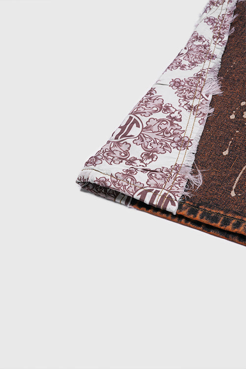 Tapestry Pattern Flared Denim Jeans