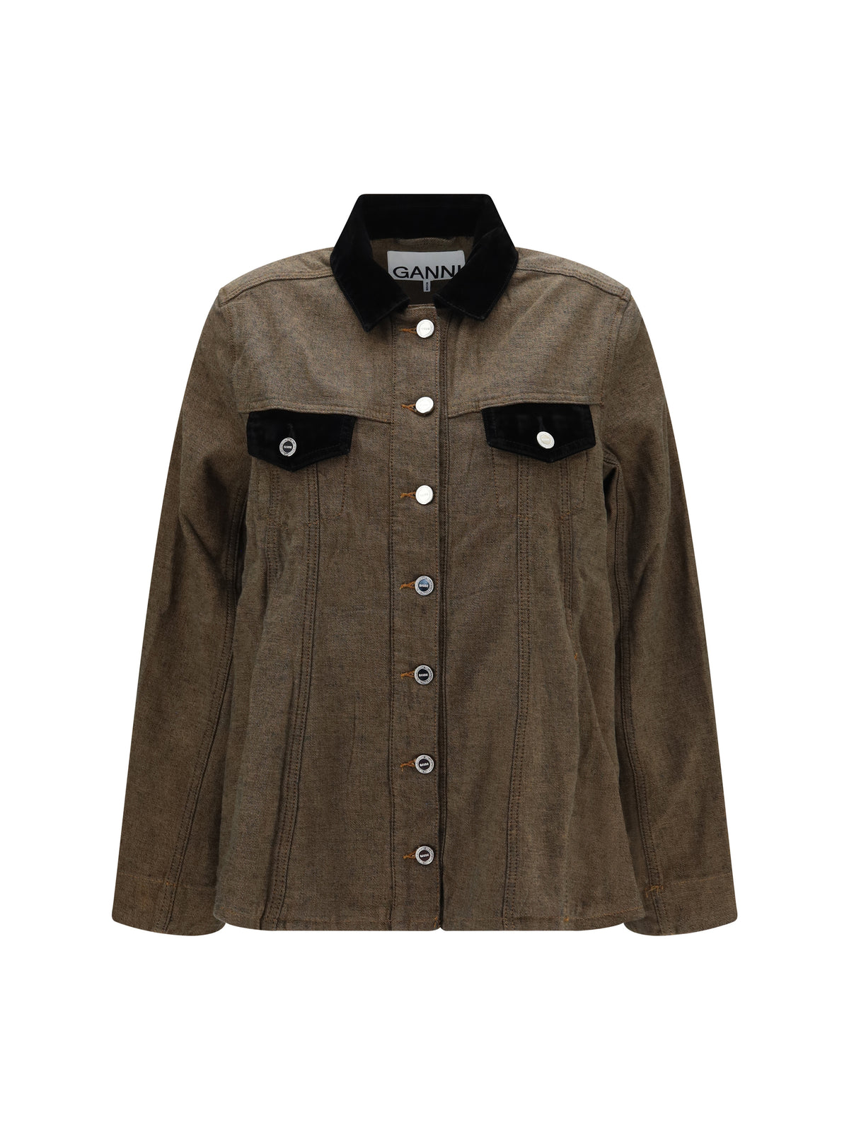 Neppy Denim Overshirt with Velvet Collar