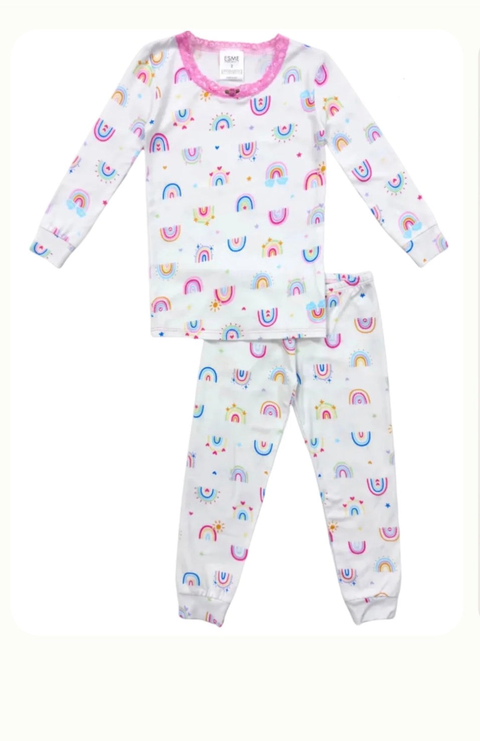 Esme - Girls Long Sleeve Pajama Set, Rainbows