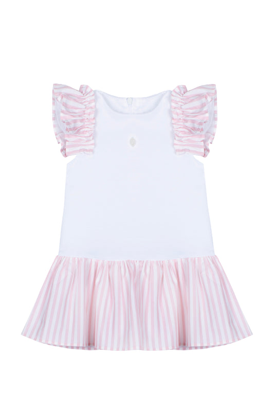 Patachou - Girls Ruffle Striped Dress, Pale Pink