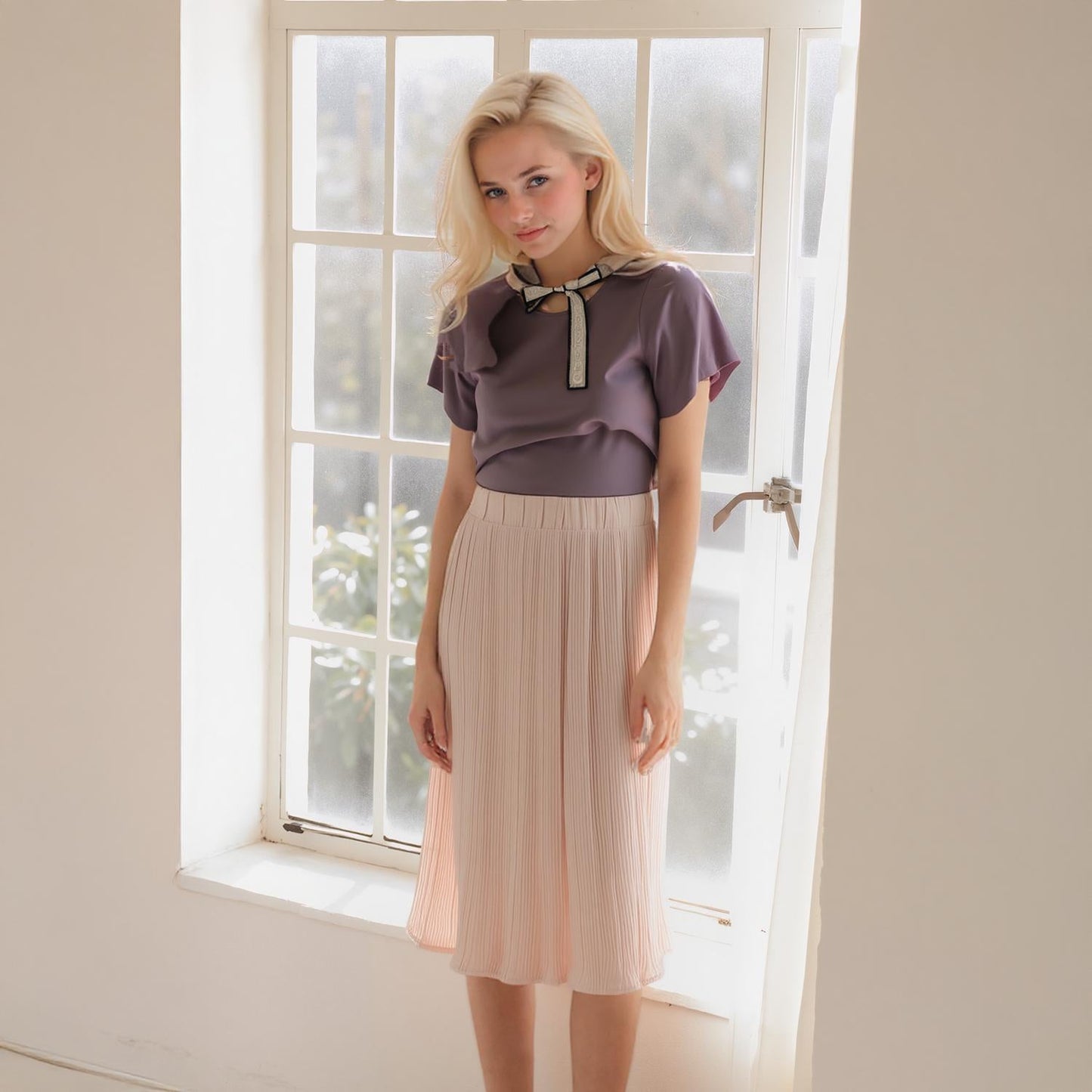 Pleione Women's High Waisted Pleated Midi Skirt
