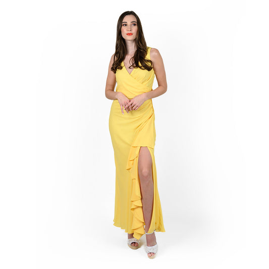 Asymmetric Flounced Wrap Dress