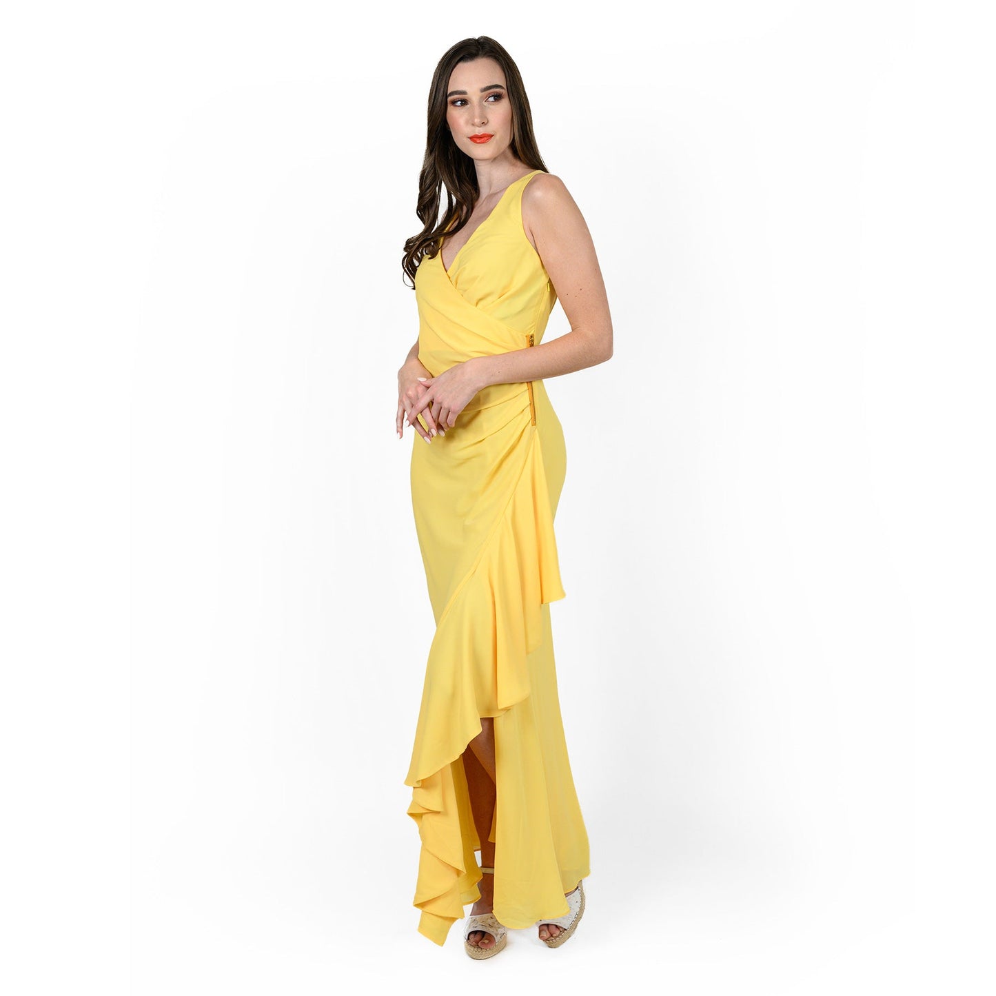 Asymmetric Flounced Wrap Dress