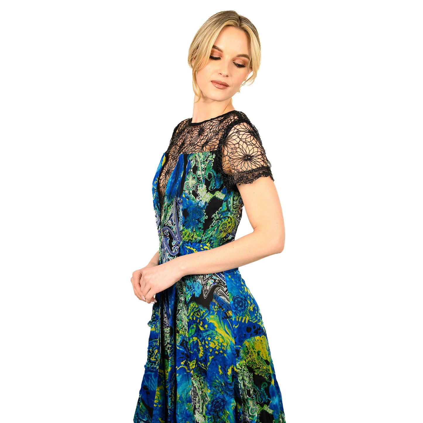 Mix-Media Side Flounce Gown