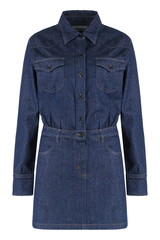 Denim Mini Shirt Dress in Indigo
