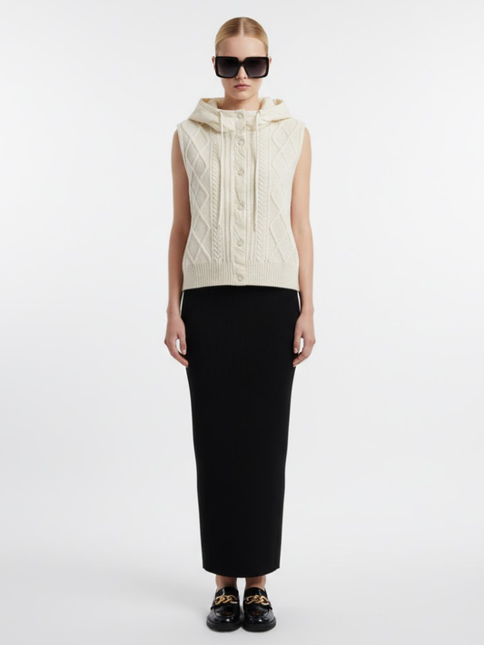 Cable-Knit Vest with Detachable Quilted Hood • BYMANYC ® New York