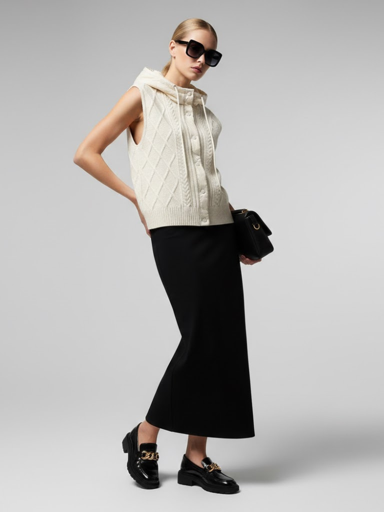 Cable-Knit Vest with Detachable Quilted Hood • BYMANYC ® New York