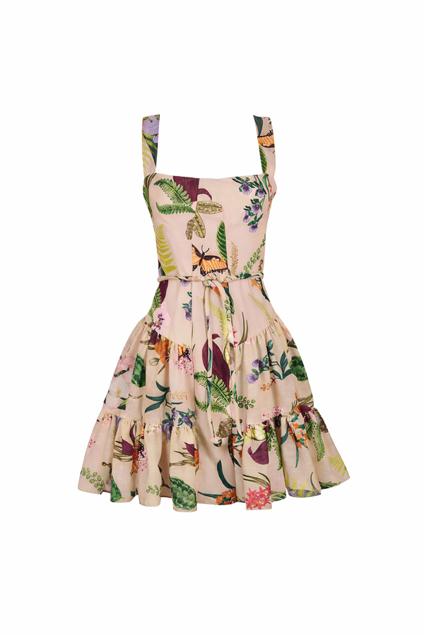 CARACAS MINI DRESS IN JARDIN PRINT SOFT KHAKI