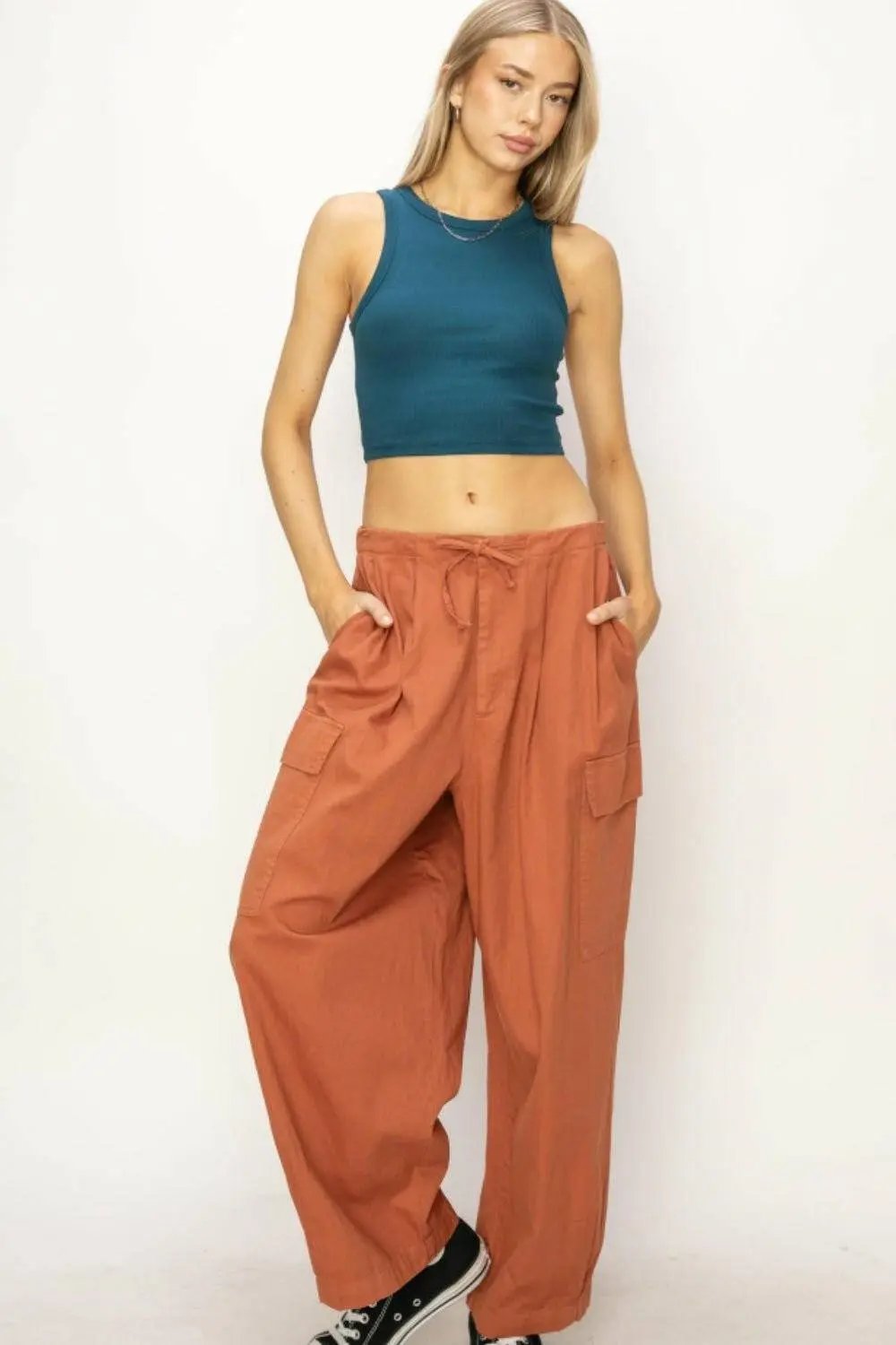 Cargo Pants - Drawstring Wide Leg - Chic Style