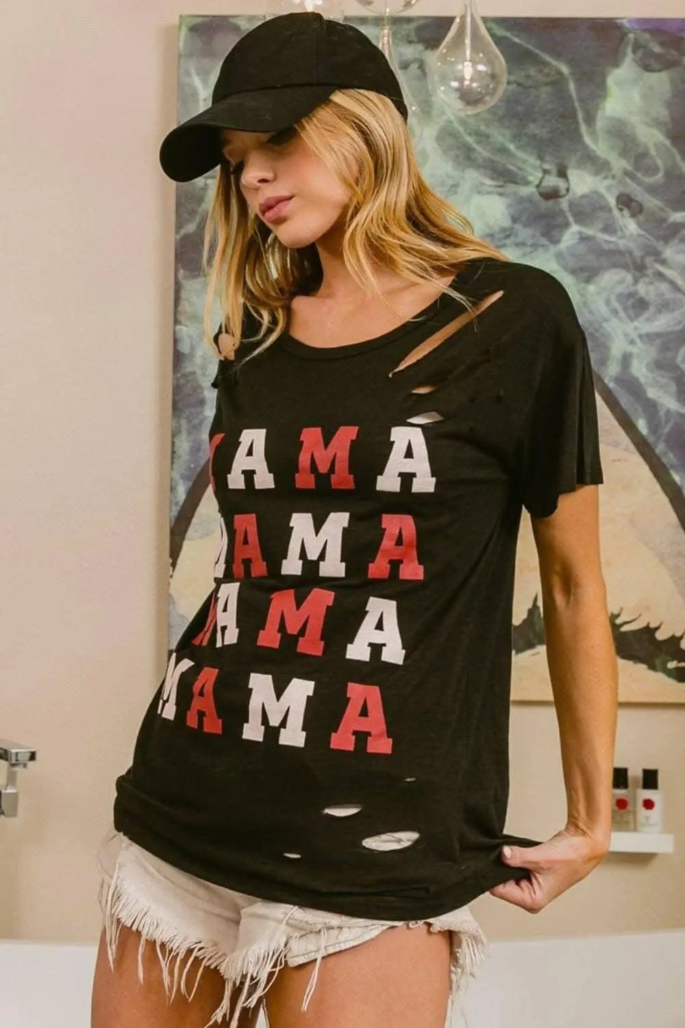 Women's Top - Motherhood Celebration Graphic - Distressed Style