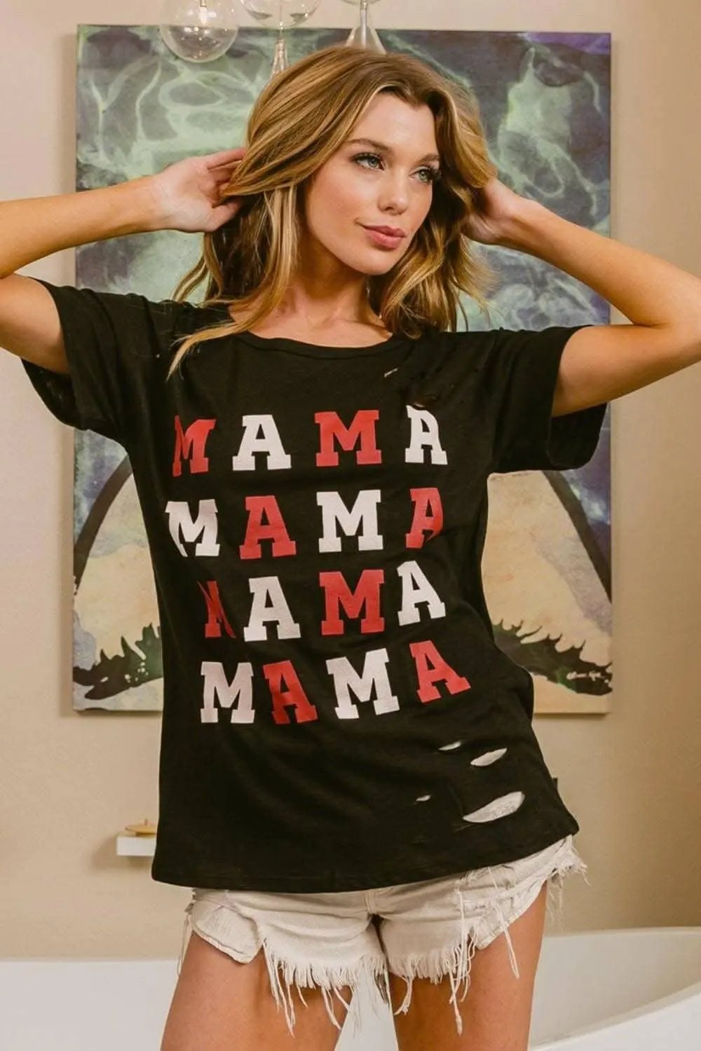 Women's Top - Motherhood Celebration Graphic - Distressed Style