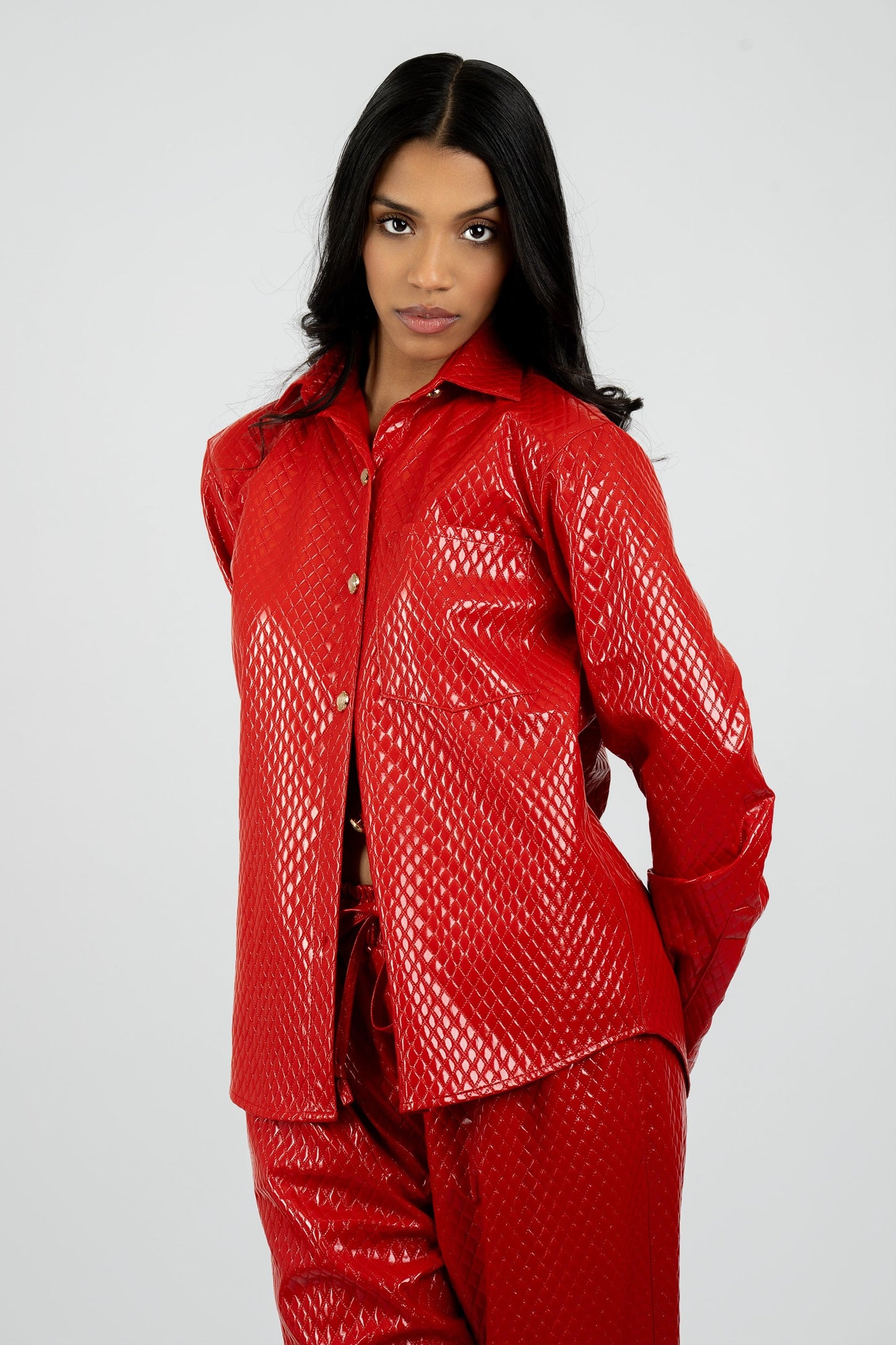 Celeste Quilted Vegan Leather Button-Up