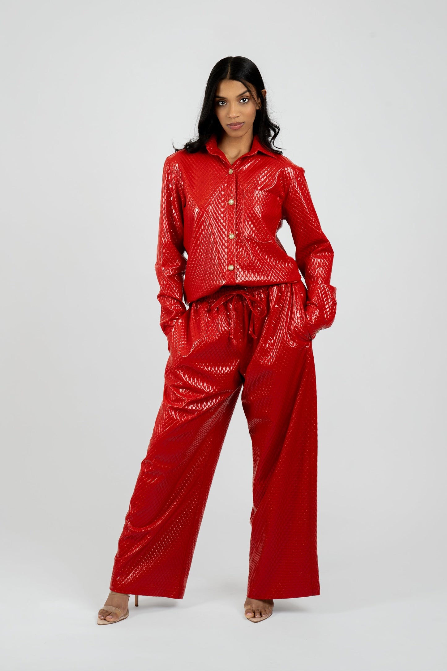 Celeste Quilted Vegan Leather Button-Up