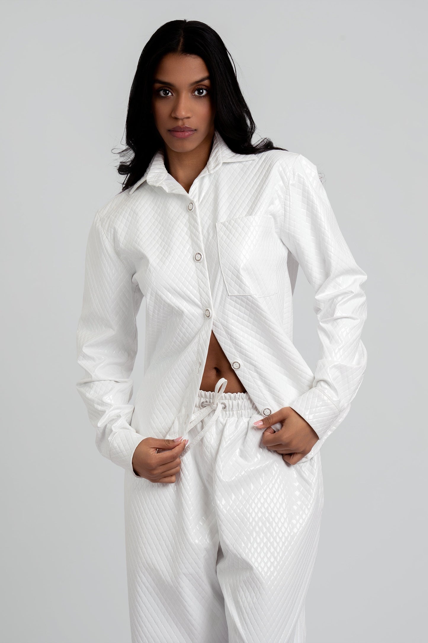 Celeste Quilted Vegan Leather Button-Up