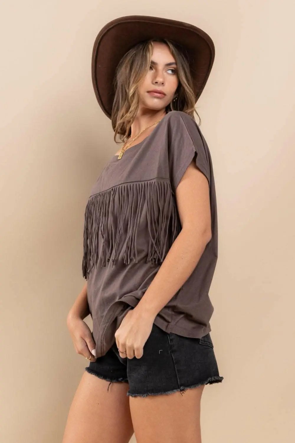 Trendsi Fringe Detail Top Women's Casual Short Sleeve Top Stylish & Trendy