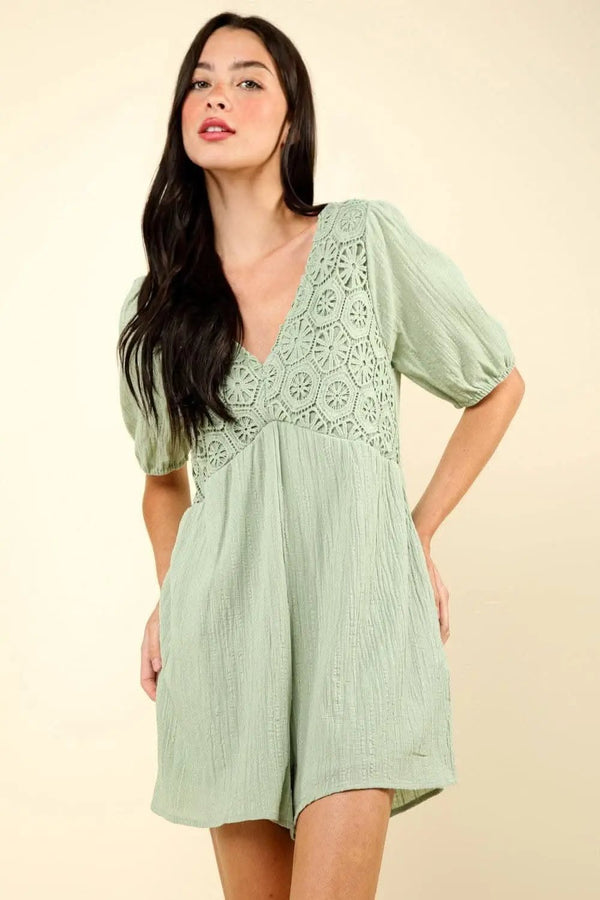 Trendsi Lace Romper Women's Casual Cute Pockets Jumpsuit