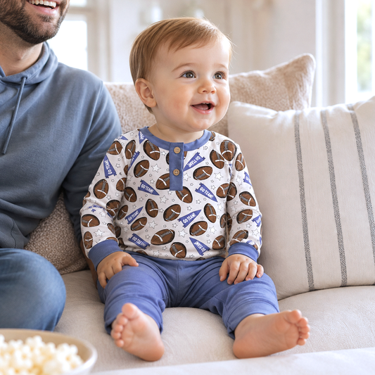 Baby Boy Football Outfit – Bamboo Henley Shirt & Pants Set