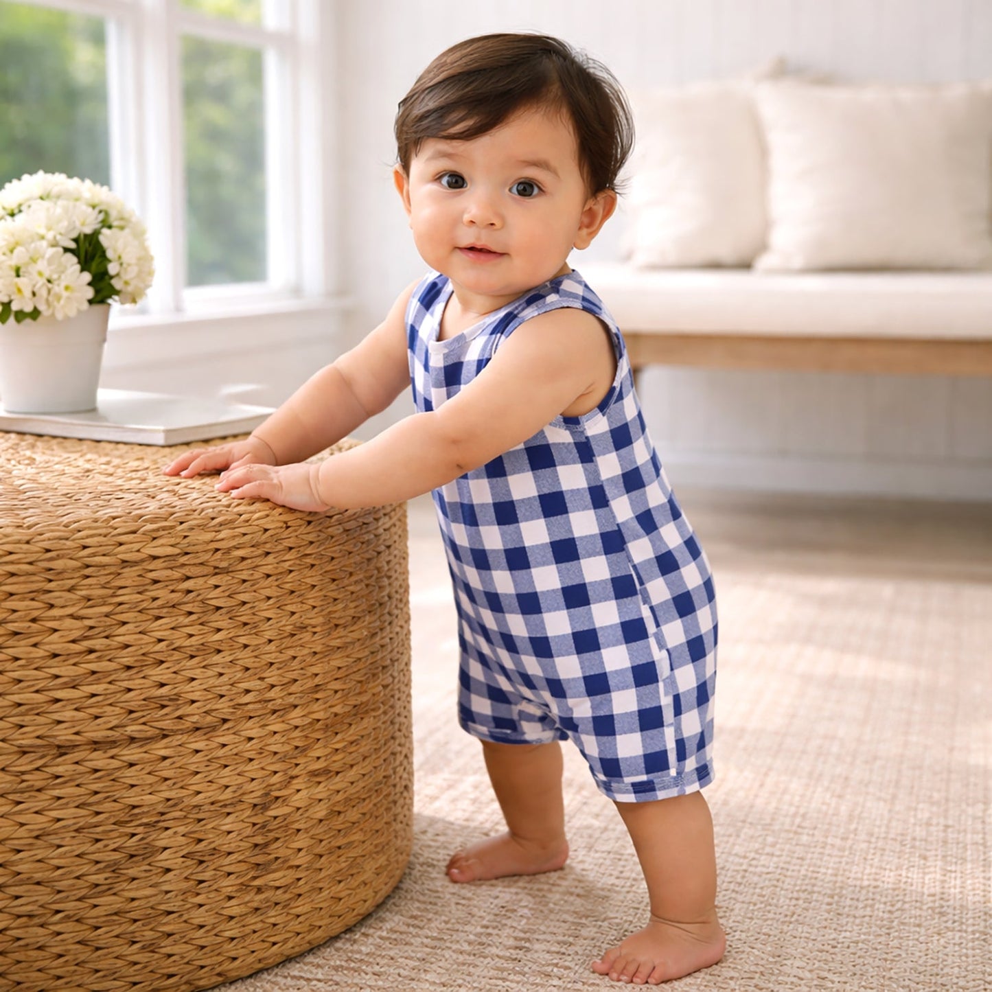 Picnic Plaid Soft Bamboo Sleeveless Baby Romper