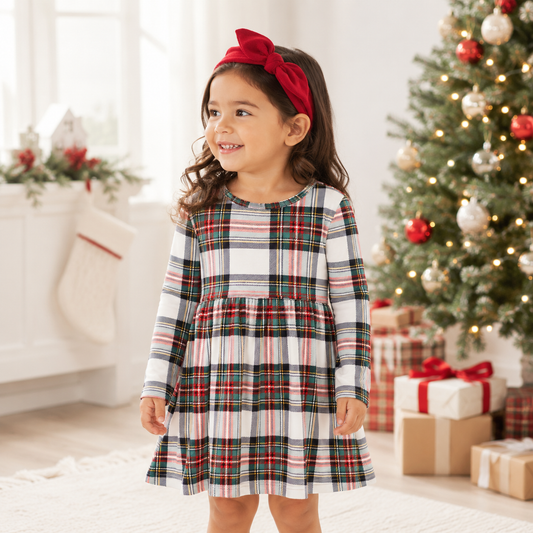 Girls Christmas Plaid Dress – Soft Bamboo Holiday Outfit