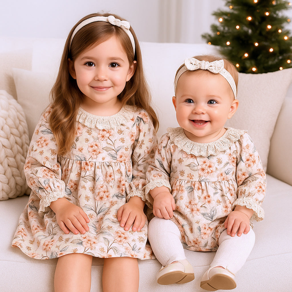 Linen Vintage Floral Dress with Lace Accents