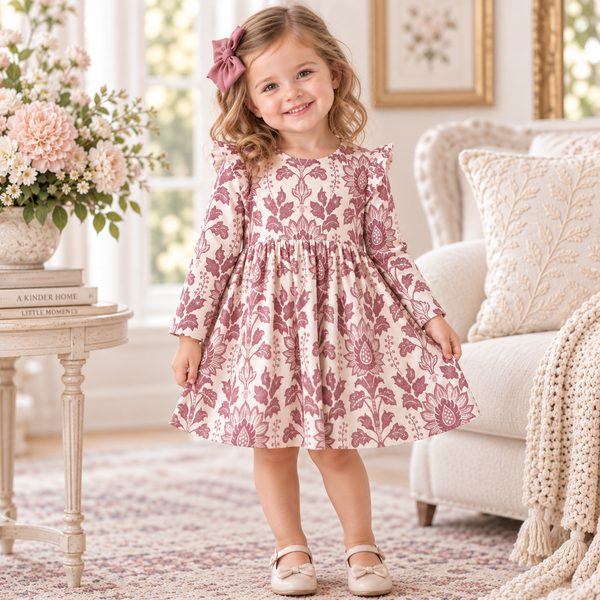 Floral Tapestry Twirl Dress-Bamboo Baby Girl