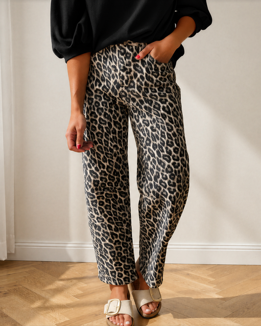 Bailey Leopard Print Barrel Jeans