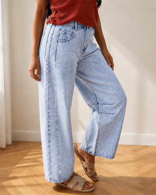 Tatum Light Washed Pull On Barrel Jeans