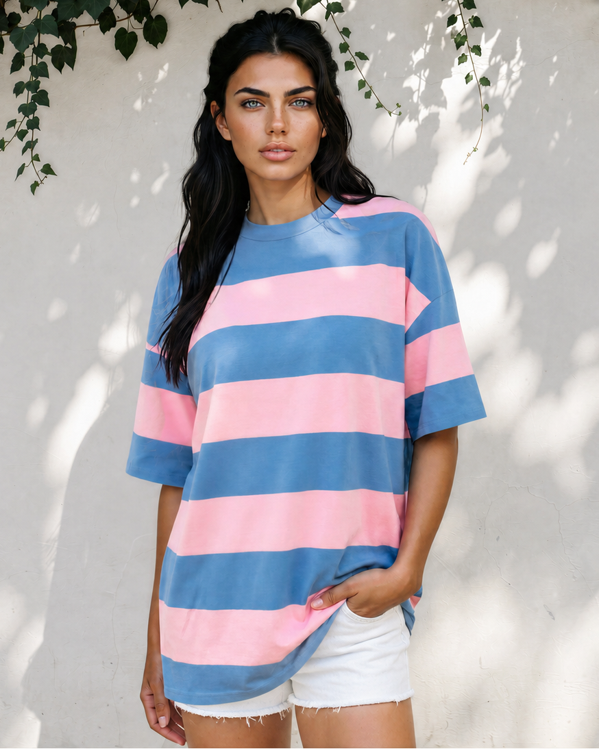 Landry Striped Color Block Oversize Tunic Tee