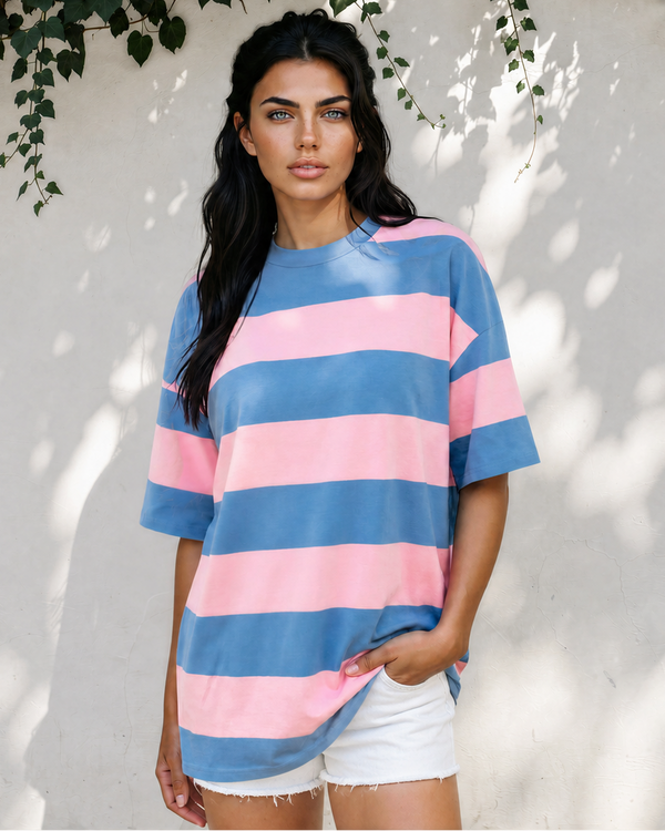 Landry Striped Color Block Oversize Tunic Tee