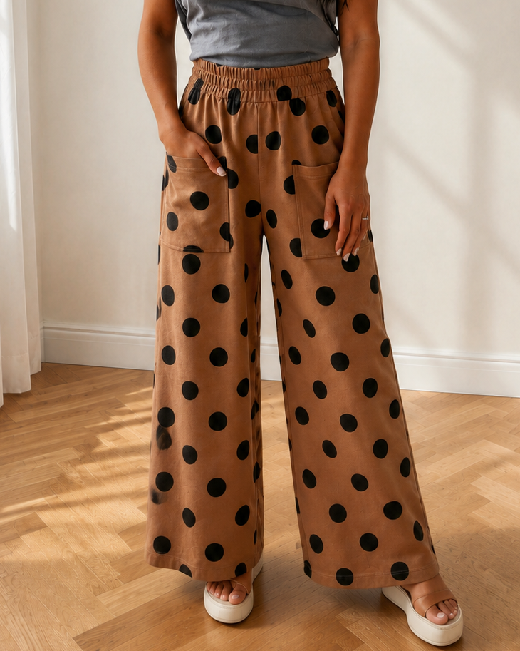 Ivy Polka Dot Wide Leg Elastic Waist Casual Pants