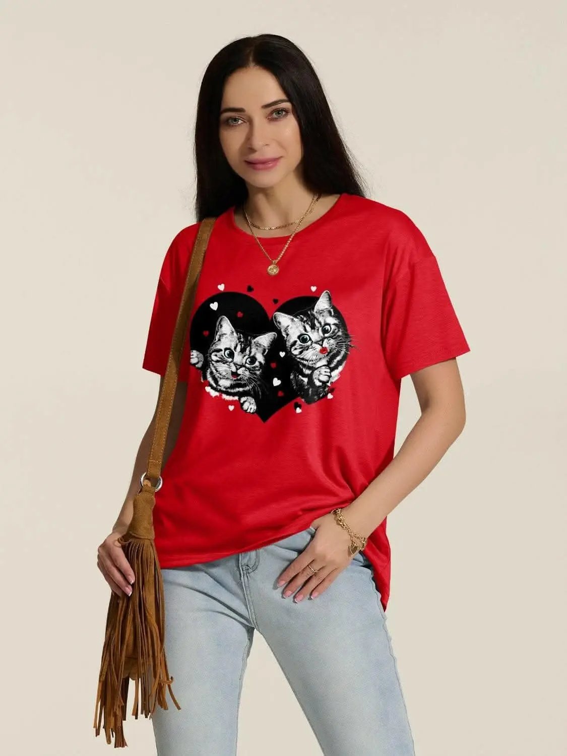 Trendsi Graphic - Chic Cat Print Tee - Oversized Design