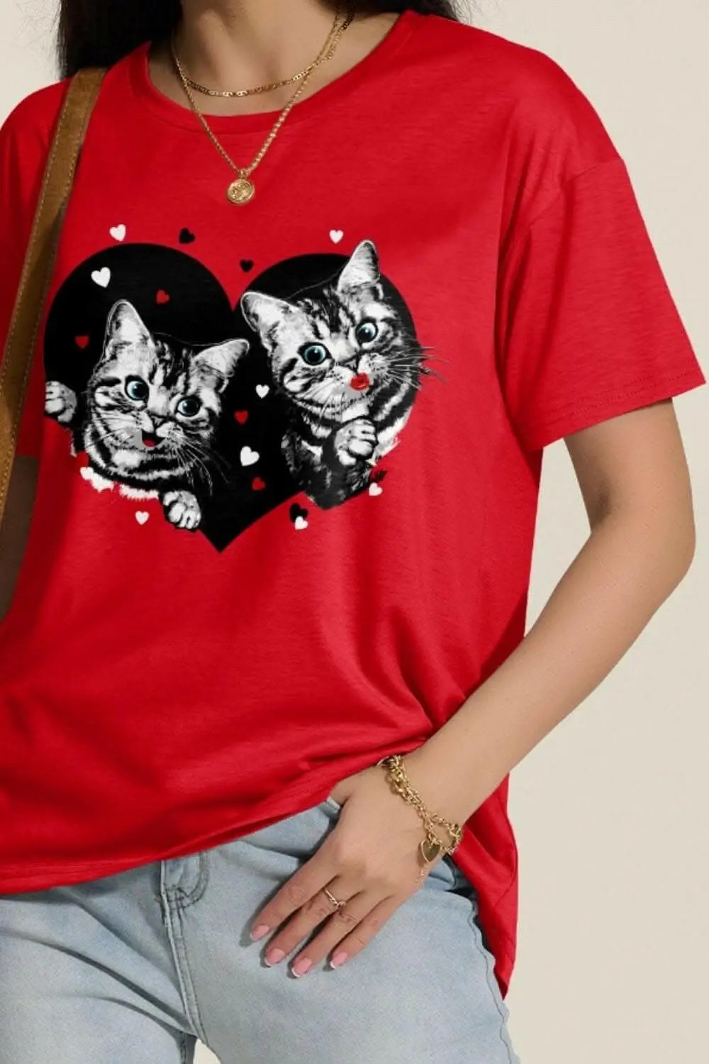 Trendsi Graphic - Chic Cat Print Tee - Oversized Design