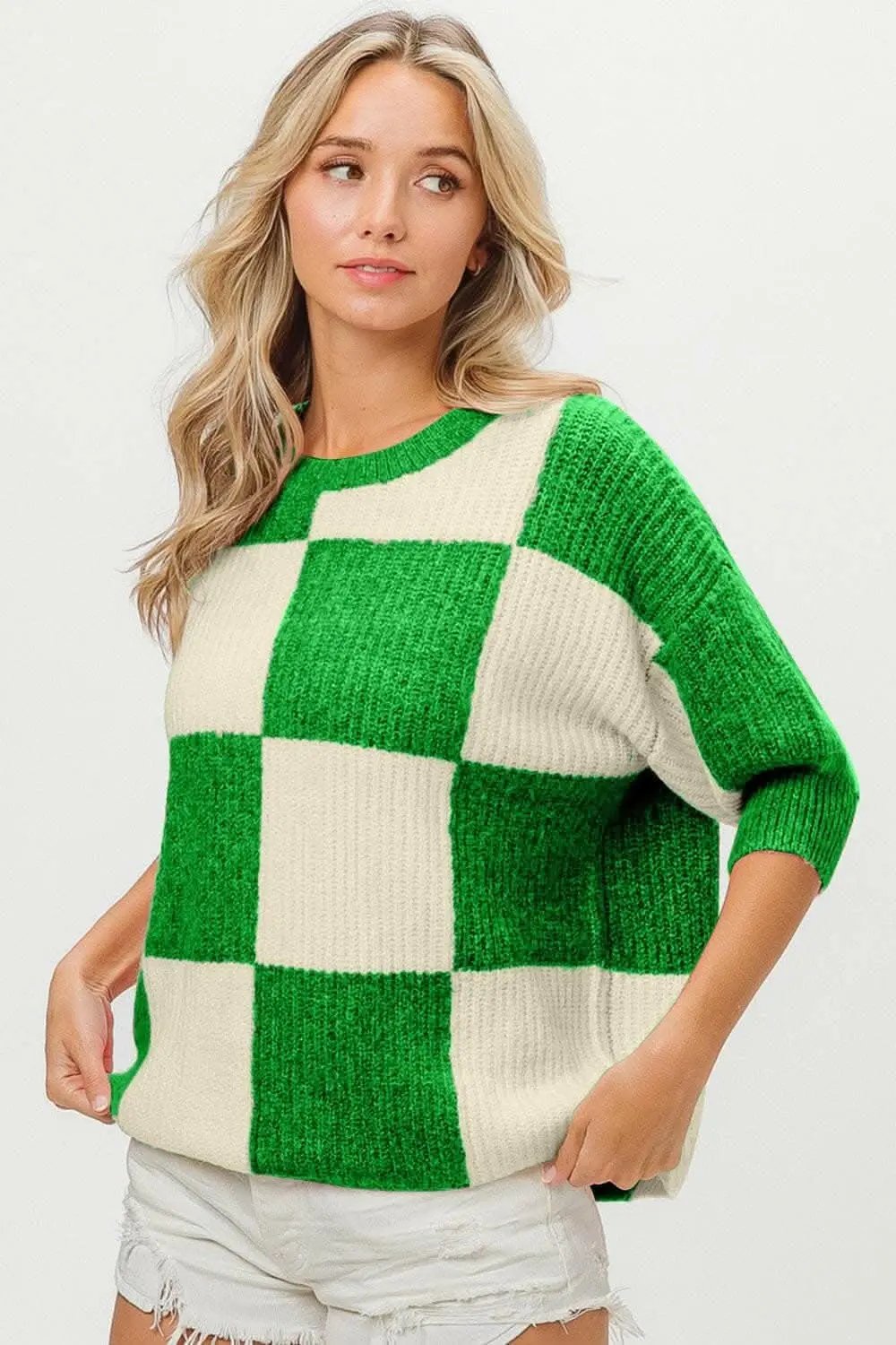 Trendsi just arrived - Chic Checkered Round Neck Sweater with Contrast