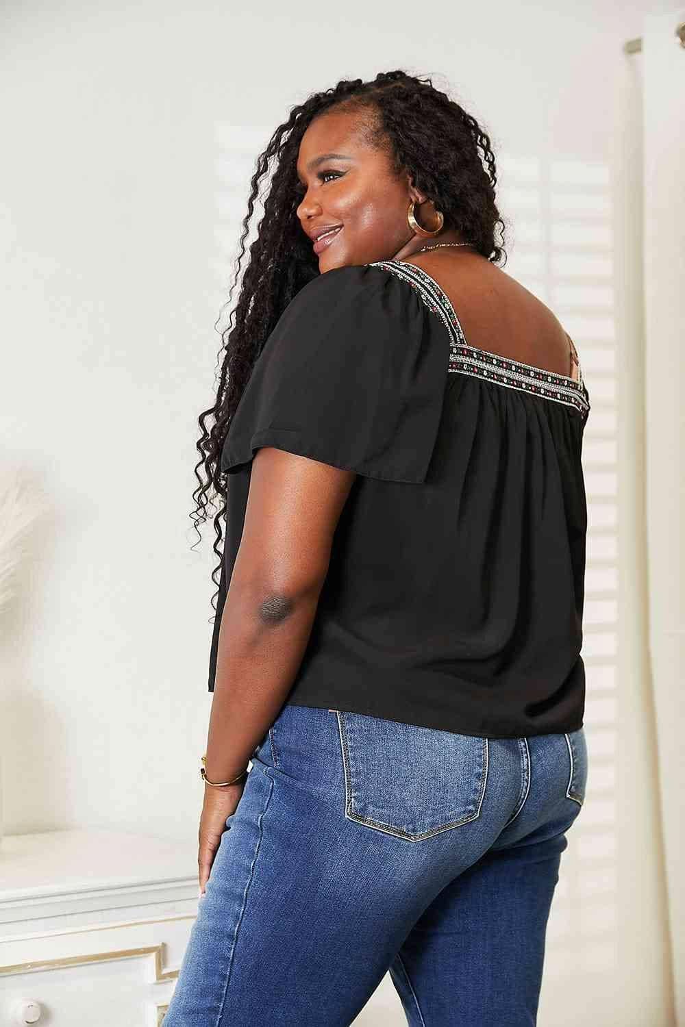 Blouse - Chic Color Block - Puff Sleeves