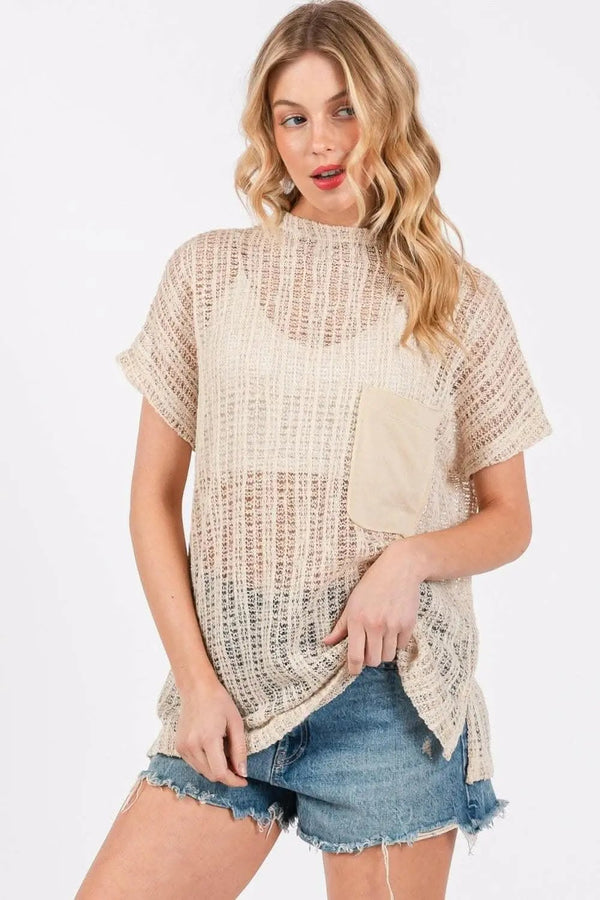 Trendsi Crochet Cover-Up Women's Beach Dress Chic Mock Neck Lightweight