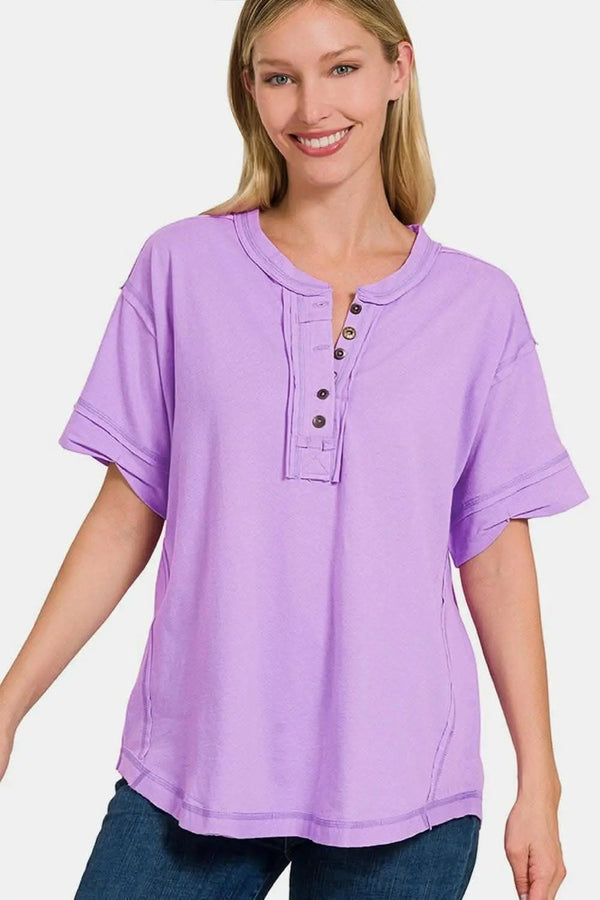 Trendsi Shorts - Chic Edge Exposed Seam Button-Up Tee