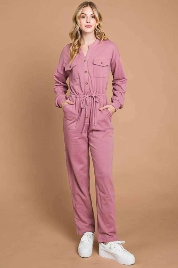 Trendsi Chic Button-Up Jumpsuit Women's TikTok Outfit Cinched Waist Elevate Style