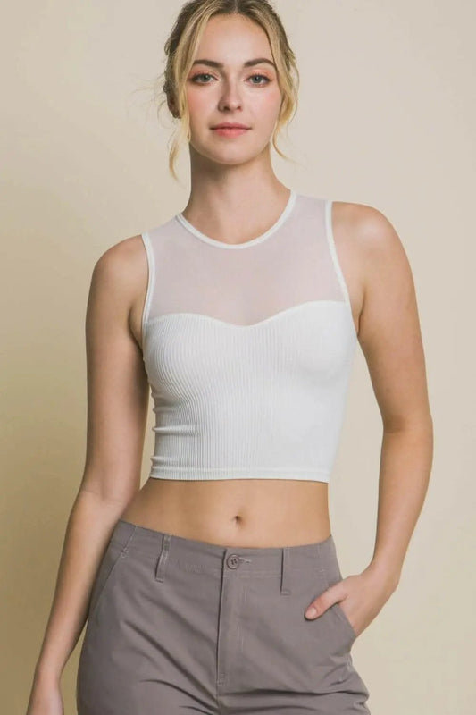 Trendsi just arrived - Chic Mesh Ribbed Love Tree Crop Top
