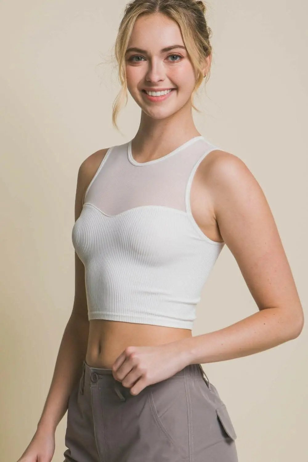 Trendsi just arrived - Chic Mesh Ribbed Love Tree Crop Top