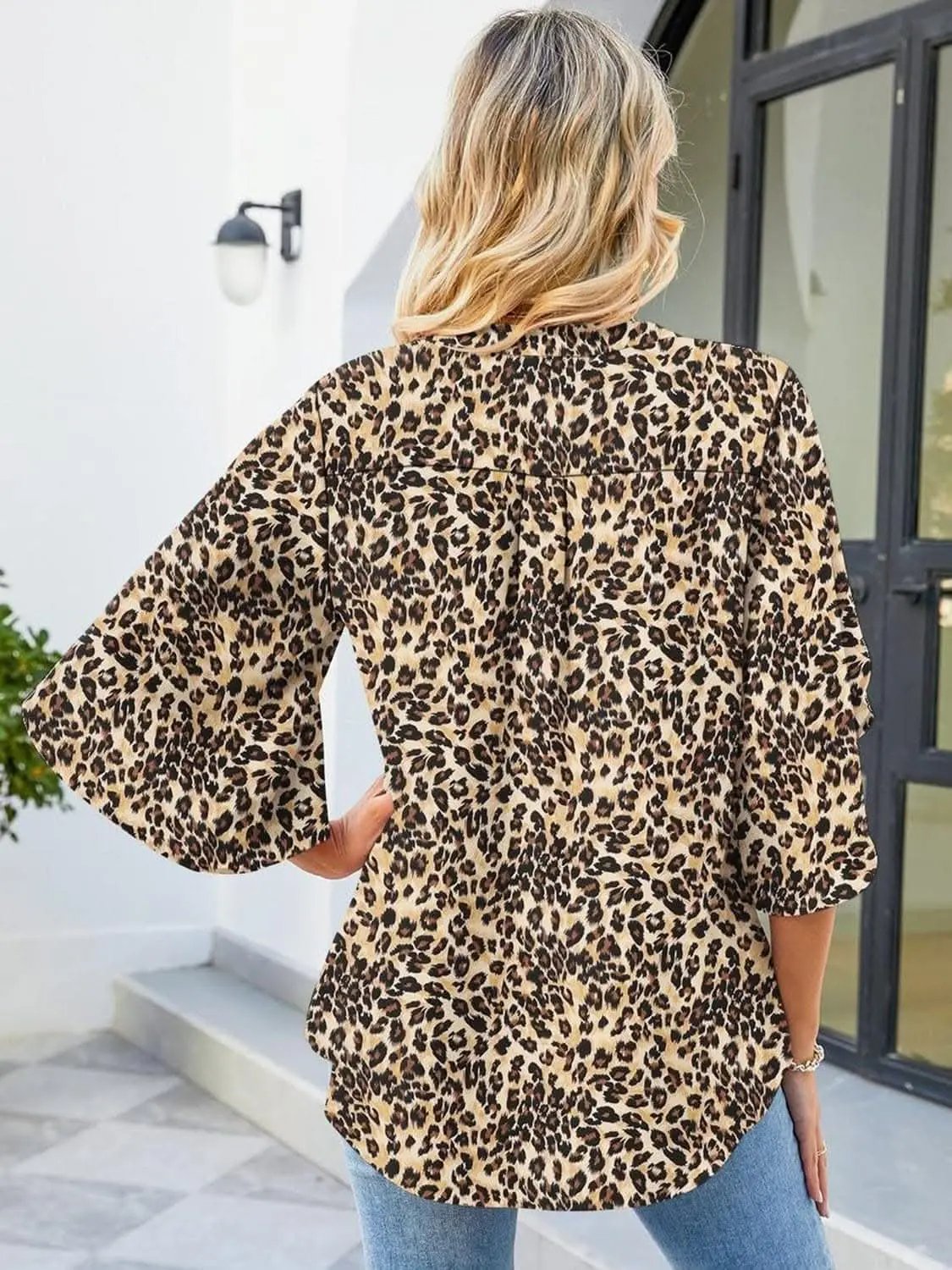 Trendsi Shirts - Chic Notched Sleeve Blouse - Premium Quality