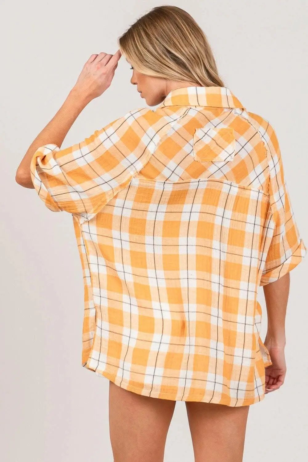 Trendsi Plaid Shirt Women's Casual Top Chic Side Slits Elegant Color
