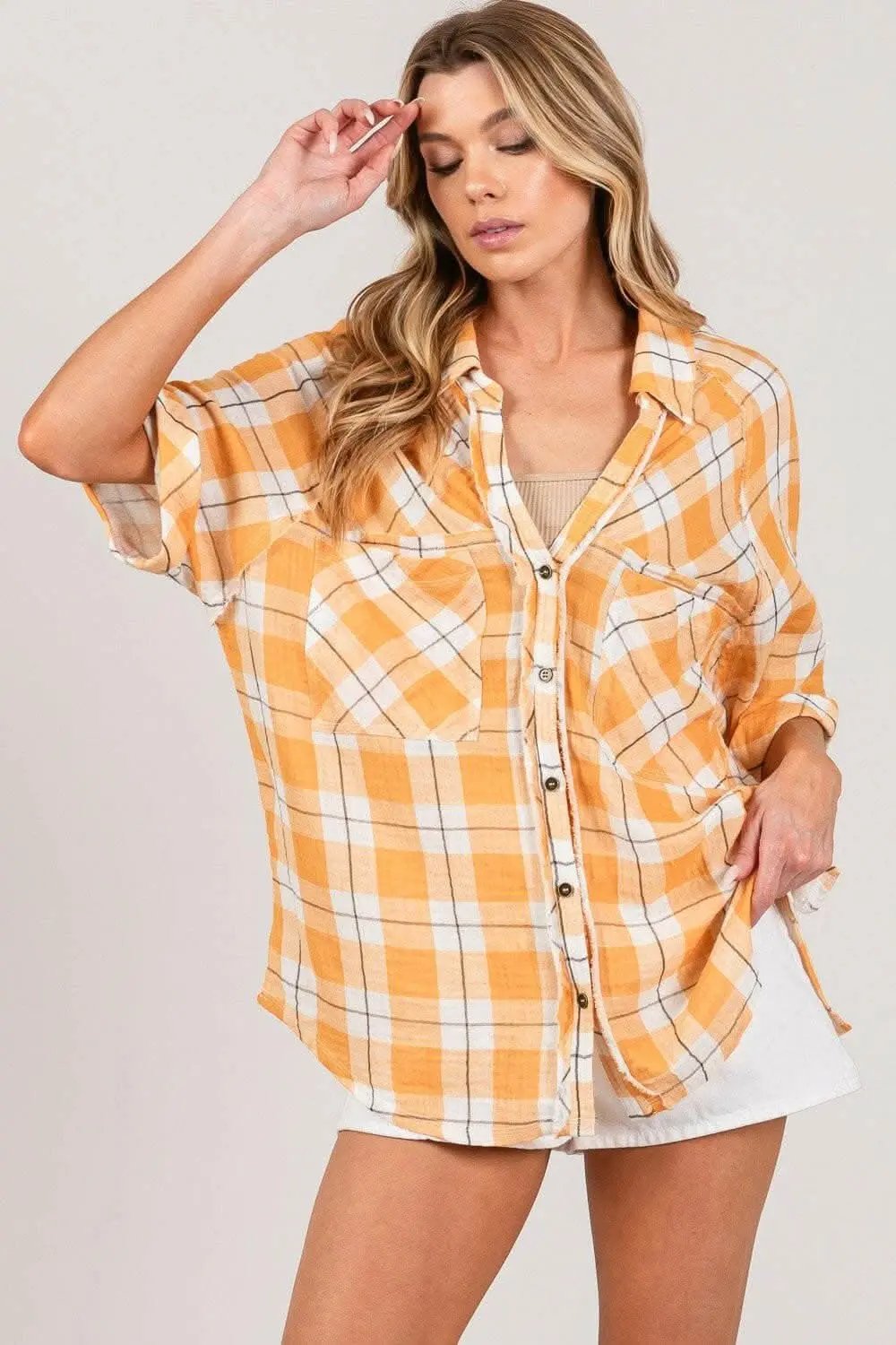 Trendsi Plaid Shirt Women's Casual Top Chic Side Slits Elegant Color