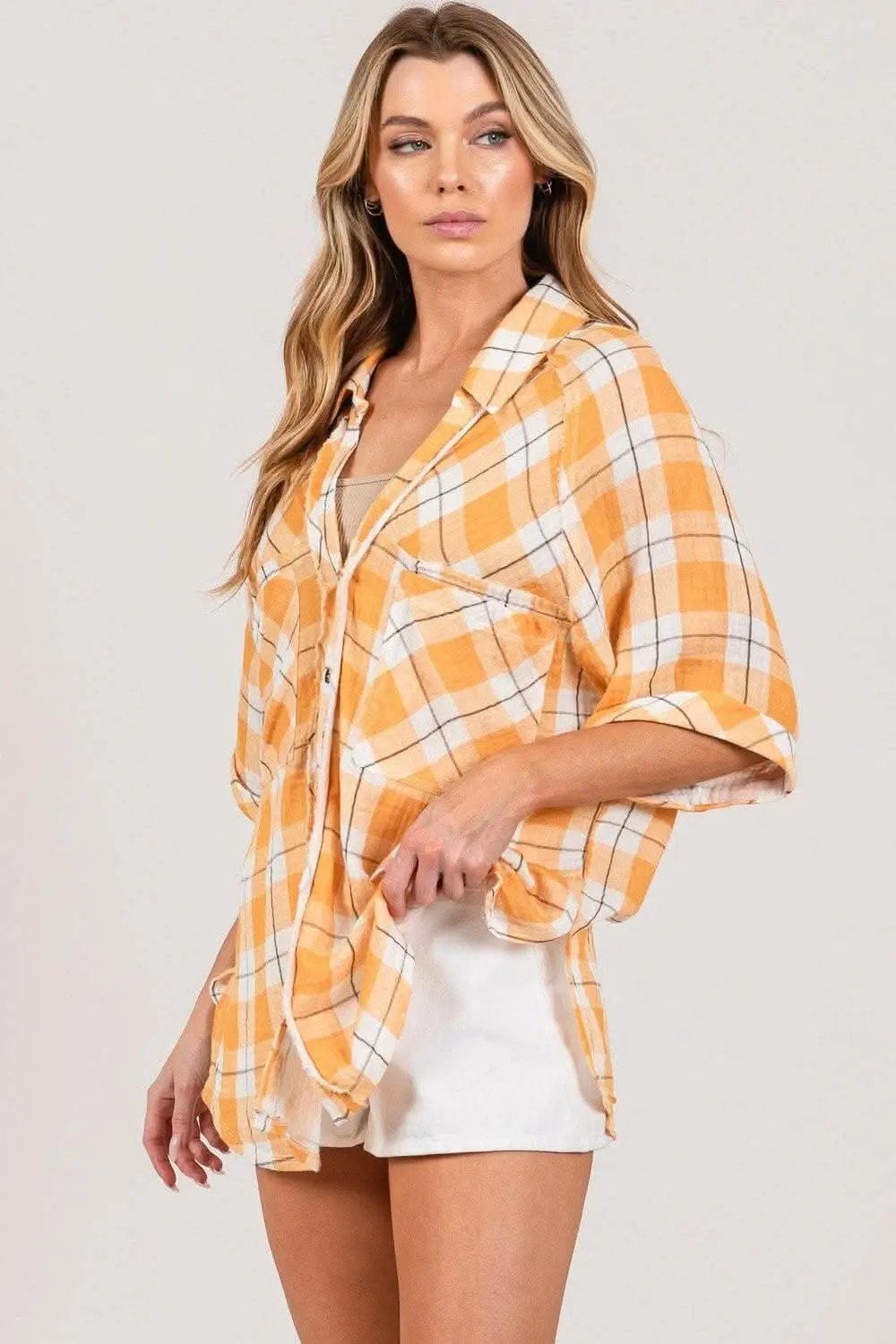Trendsi Plaid Shirt Women's Casual Top Chic Side Slits Elegant Color