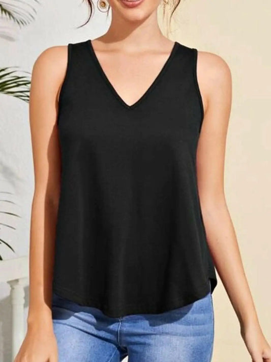 V-Neck Tank Top - Chic Hem Detail