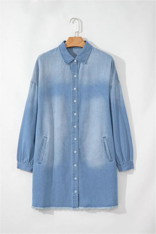 Denim Shirt Dress - H-Line - Casual Chic Blue