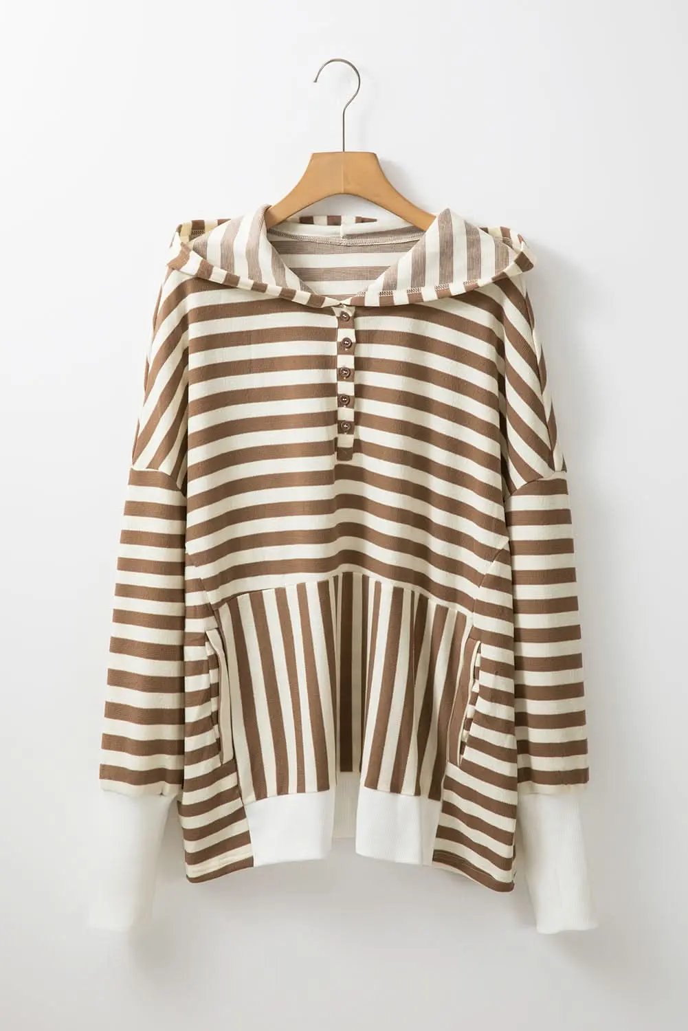 Love Salve Brown Striped Plus Size Women's Hoodie Casual Winter Top Soft & Stylish