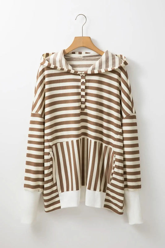 Love Salve Brown Striped Plus Size Women's Hoodie Casual Winter Top Soft & Stylish