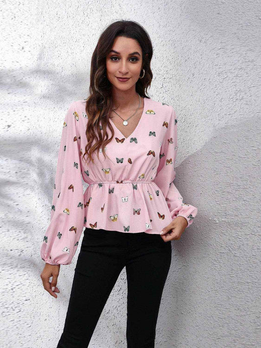 Trendsi Chic butterfly peplum blouse